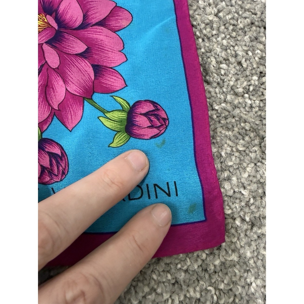 Vintage Adrienne Vittadini Silk Scarf Vibrant Purple Blue Floral 30" Square Tie - Picture 3 of 9